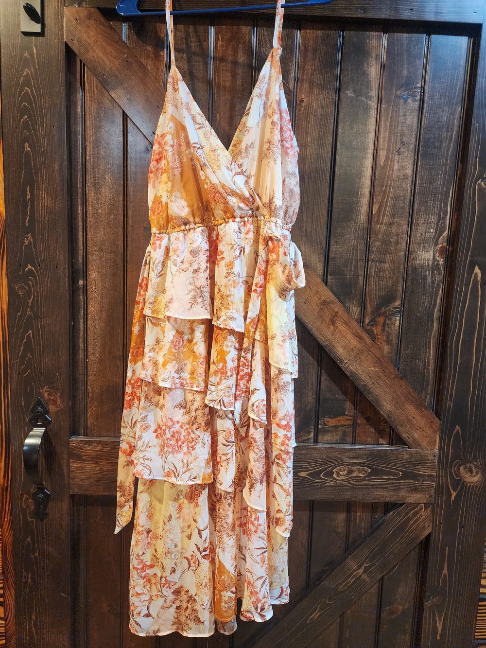 LC Lauren Conrad Peach Floral Wrap Tiered Ruffle Maxi Dress